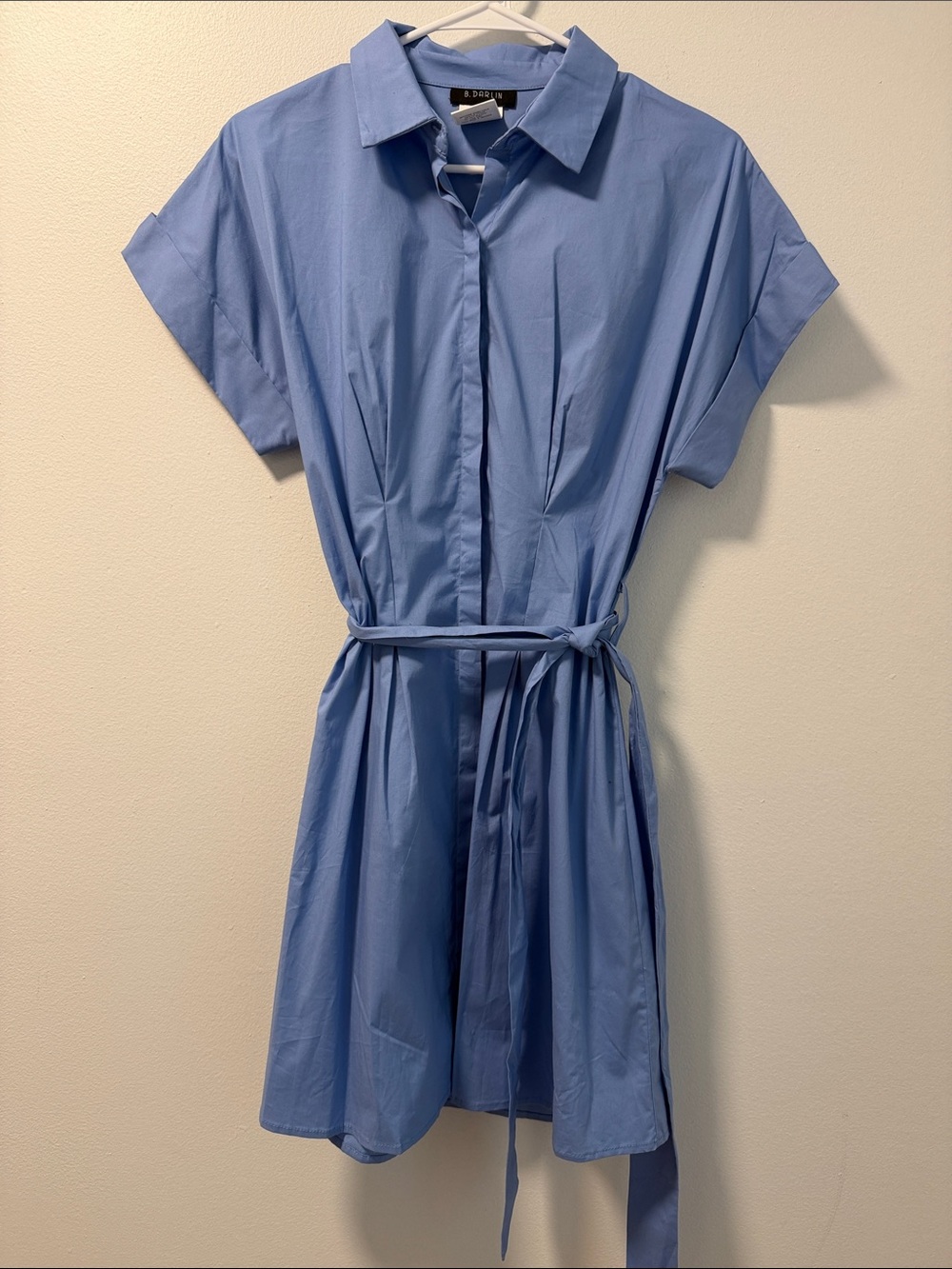 B Darlin Light Blue Short Sleeve Shirt Dress with Waist Tie SZ 4